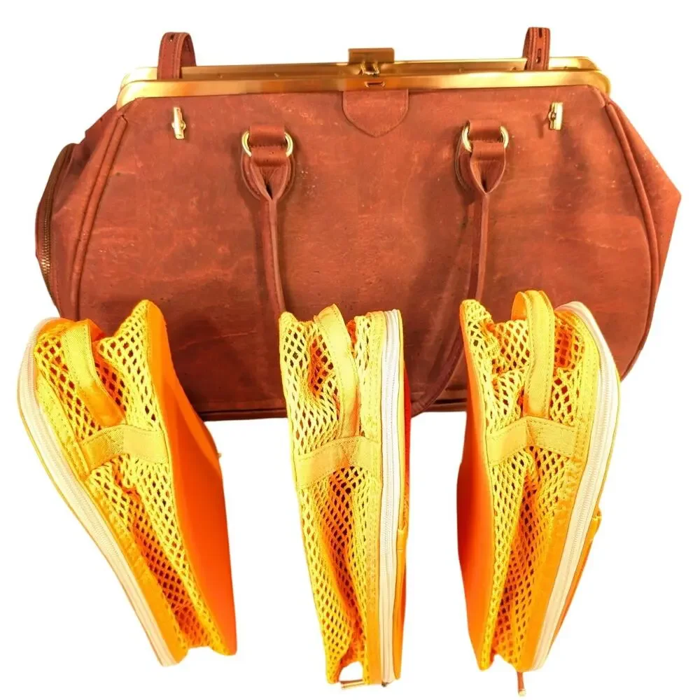 $568 Laflore Paris Trolala Carry-on Bag Cognac Color Cork Brass + Packing Cubes